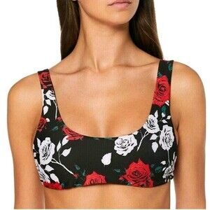HURLEY M Bathing Suit Top WOMEN'S BLACK RED WHITE FLORAL MULTICOLOR CASUAL